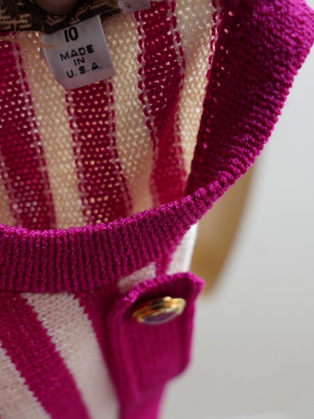 70s St. John Cream and Magenta Striped Dress size 10 - Picture 3 of 7